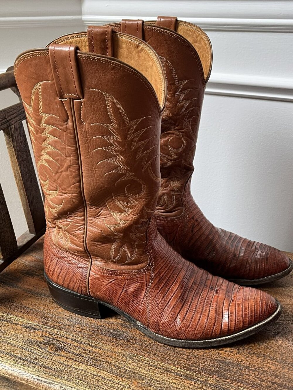 Vintage Nocona Teju Lizard Cowboy Boots Mens 13D - USA Made